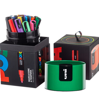 Gift Box c/coperchio verde 18 marcatori Uni Posca PC5M p. media col.ass. UNI