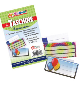 Set 6 taschine adesive c/cartoncino portanome 8,2x5,2cm Ri.Plast