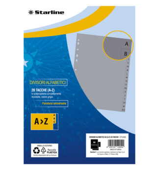 Divisori alfabetici (A-Z) in PP 20 tacche F.to A4 21x29,7cm grigio Starline