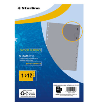 Divisori numerici (1-12) in PP 12 tacche F.to A4 MAXI 22x30cm Grigio Starline