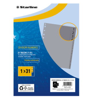 Divisori numerici (1-31) in PP 31 tacche F.to A4 21x29,7cm -Grigio Starline