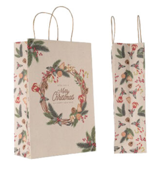 Blister 25 shopper in carta 18x8x24cm natale ghirlanda verde Mainetti Bags