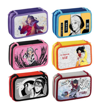 Astuccio 3 Zip Manga 13x20x7,5cm fantasie assortite Favorit