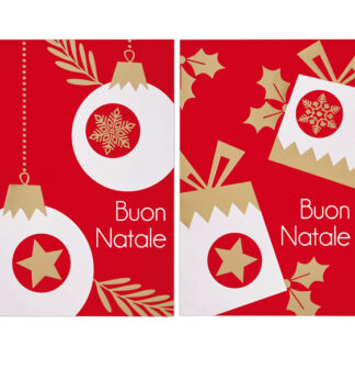 Biglietto Natale doppio 9x14cm cartoncino rosso fantasie assortite Sadoch