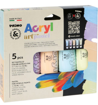 Astuccio 5 tubi colore acrilico fine 75ml colori pastello Primo
